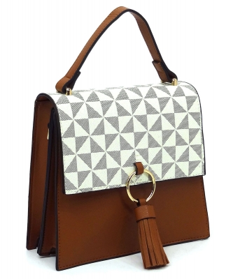 PM Monogram Ring Tassel Flap Crossbody Satchel PM704 IVORY